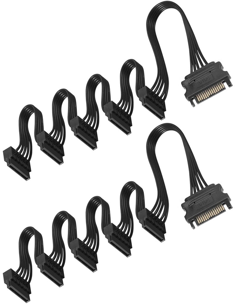 upHere 1 to 5 SATA Power Splitter Cables 19.7 in (500 mm) - 15 Pin Male to Female Power Cable Splitter Powers up to 5 Hard Disk Drive, SSD, Optical Drives (2 Pack, Black) - Image 1